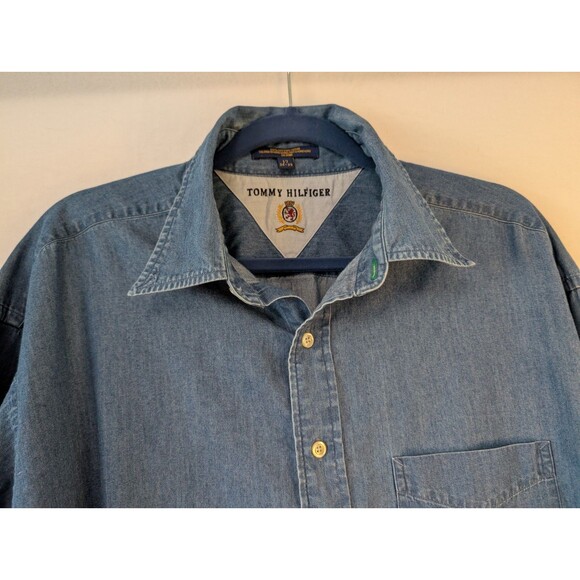 Tommy Hilfiger Golf  Blue Long Sleeve Denim Button Shirt Size Large - Picture 4 of 6